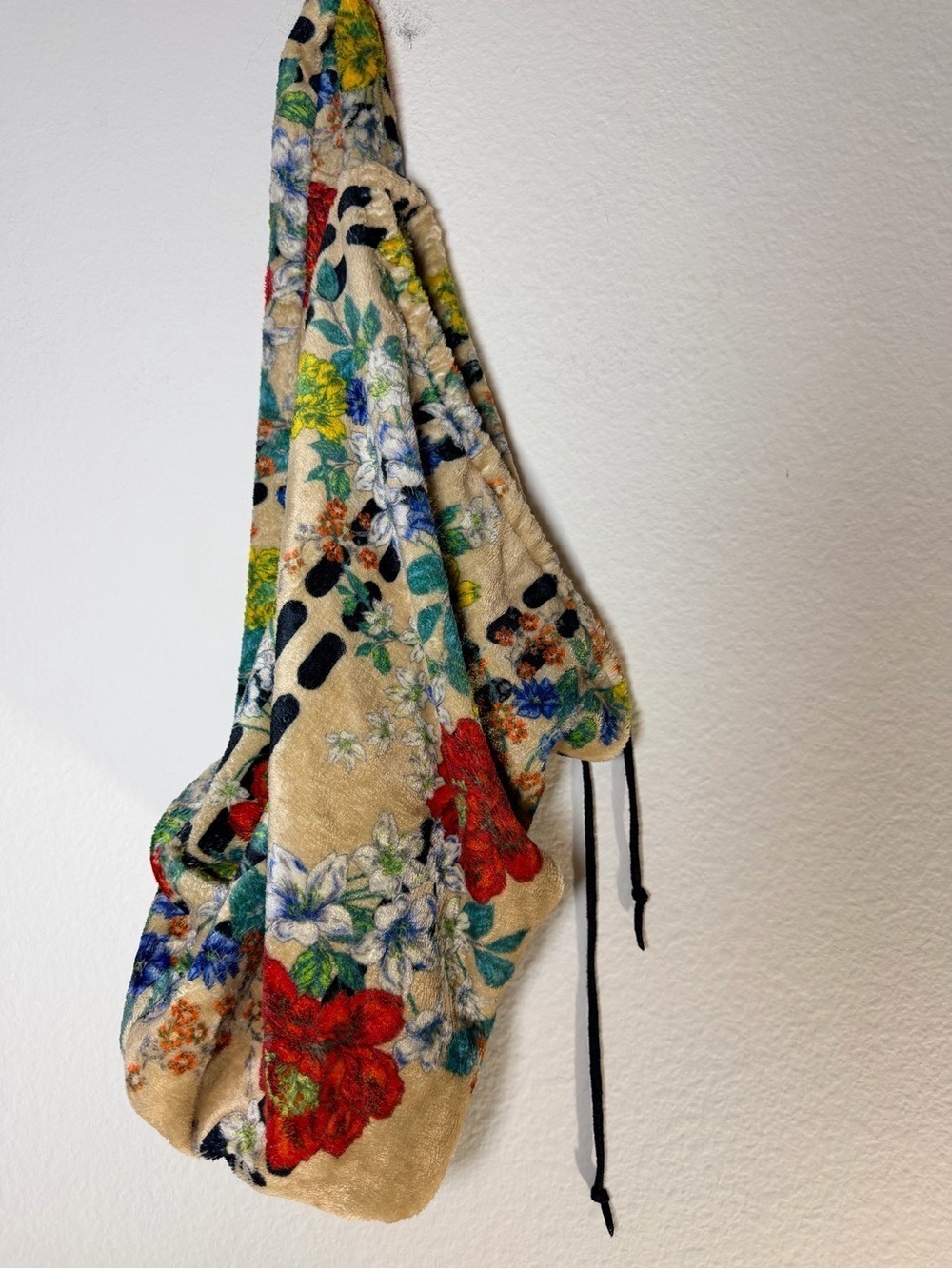 Johnny Was Floral Plush Faux Fur Hobo Shoulder Bag Boho Tote Multi EUC - Picture 5 of 6
